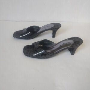 Marquise Patent Leopard Print Heels Women's 8 Black Gray Square Toe